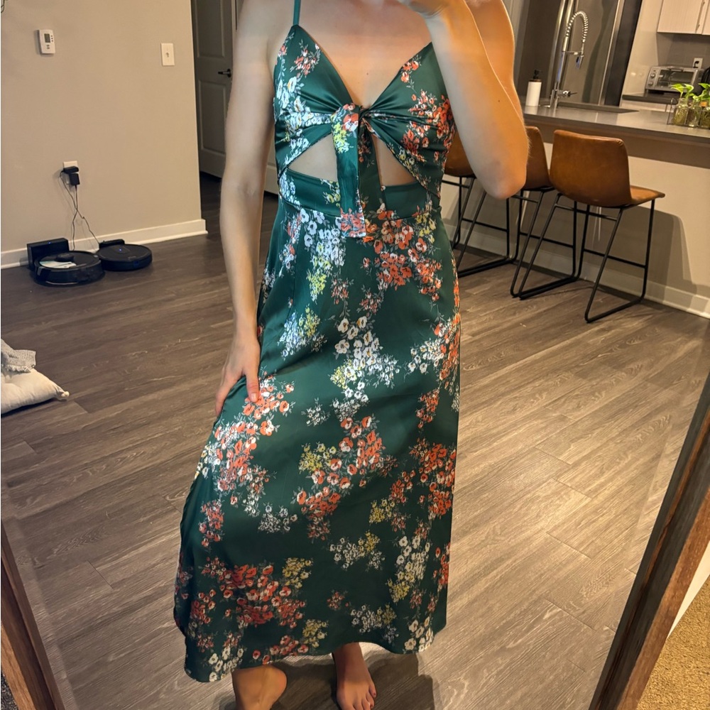 Silky front tie floral dress
